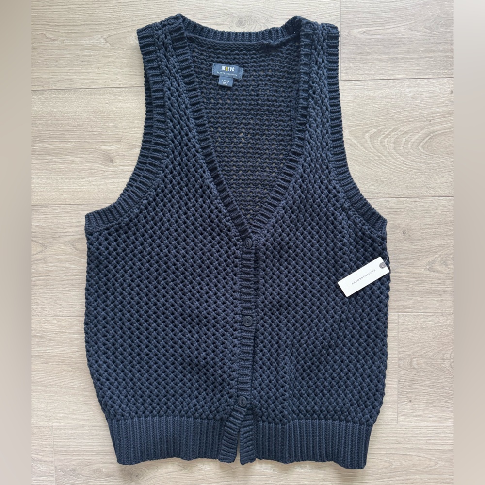 Anthropologie Deep Blue V-Neck Sweater Vest Size Large - Picture 6 of 13